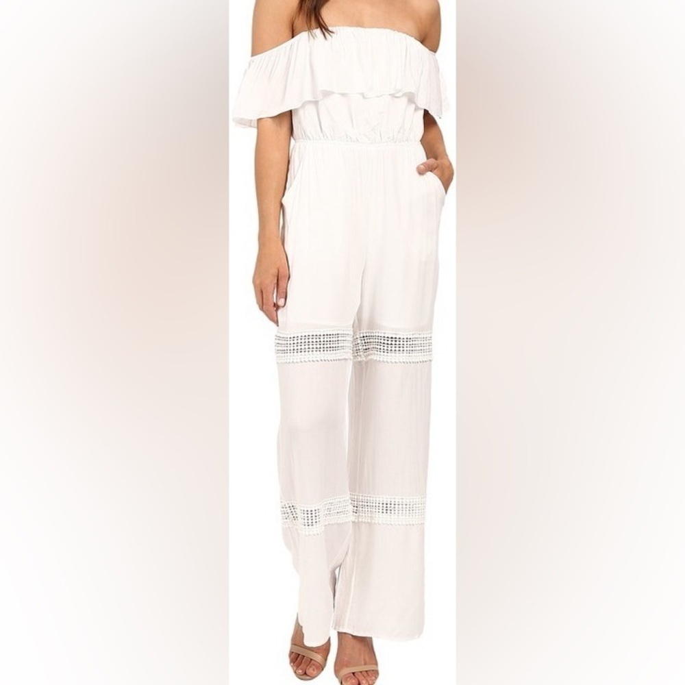 6 Shore Road Paradise Off The Shoulder Jumpsuit Moonlight White NWT